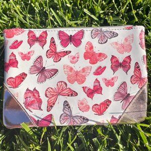 Mauve, Pink Mini Zipper Bag with Butterfly Pattern